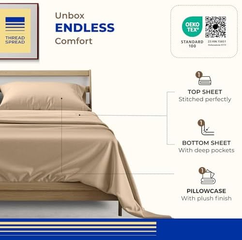 THREAD SPREAD Twin XL Size Bed Sheets Set, Luxury 1000 Series 100%