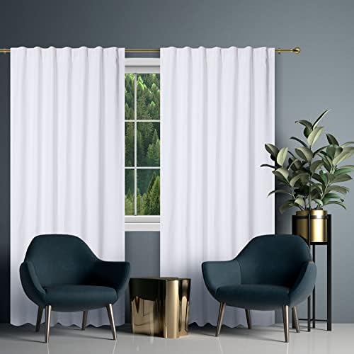 Bedding Craft White Cotton Curtains,63 Inch Tab Top Cotton Curtain Set