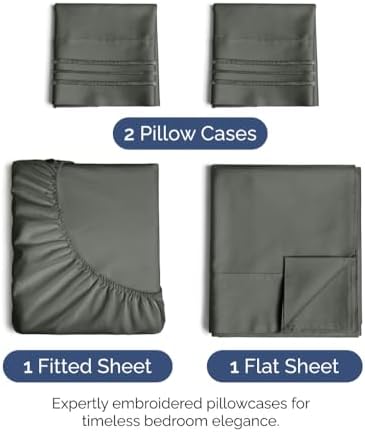 King Sheets Set, 4 Pieces 16" Deep Pocket Hotel Luxury, Dark Slate