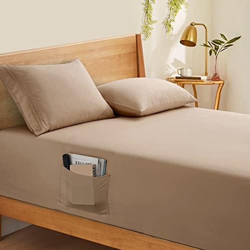 Horbaunal Extra Deep Pocket Queen Fitted Sheet Only, Taupe