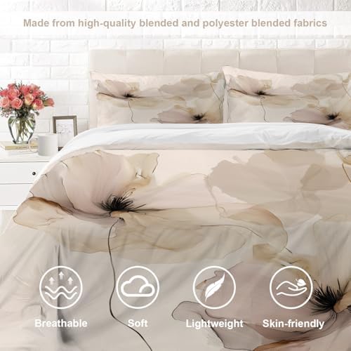 Floral Fluid Lines Artwork 100% Cotton Duvet Cover Set Twin Size