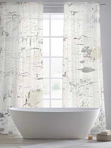 Sheer Curtains 108 Inches Long, Grey Beige Vintage Light Filtering
