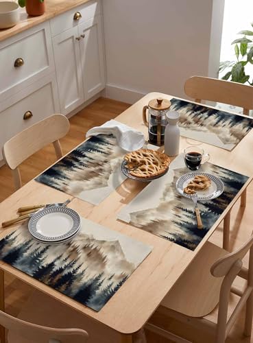 Placemats Set of 8, Tan Forest Woven Placemat, Linen Place Mats for