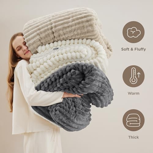 Bedsure Soft Sherpa Blanket Fluffy White Gift King 108"x90"