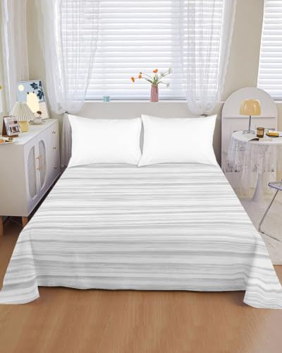 Cal King Size Flat Sheet Only, Gradient Gray Stripes Bed Top Sheet