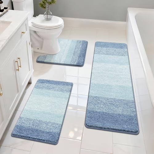 Pauwer 3 Piece Bathroom Rug Set, Microfiber Non Slip Bath Mats, Dusty