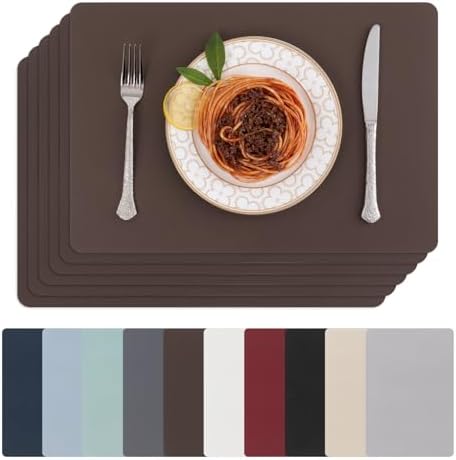 SHACOS Vinyl Placemats Set of 6 Faux LeatherPlace Mat, Chocolate Brown