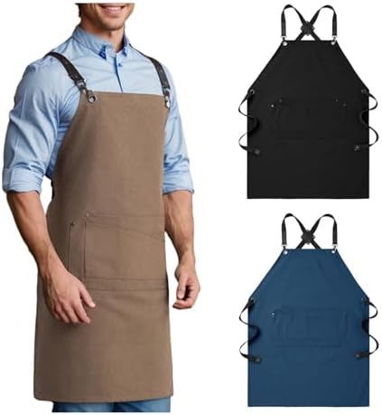 1 Piece Chef Apron For Men And Women With Large Pockets, Cotton Canvas