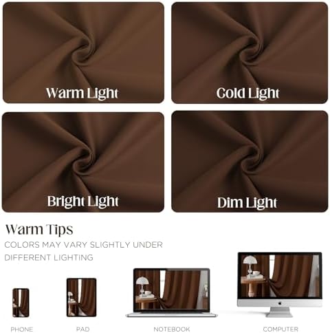 CUCRAF Brown Blackout Curtains 72 Inches, Thermal Insulated Noise