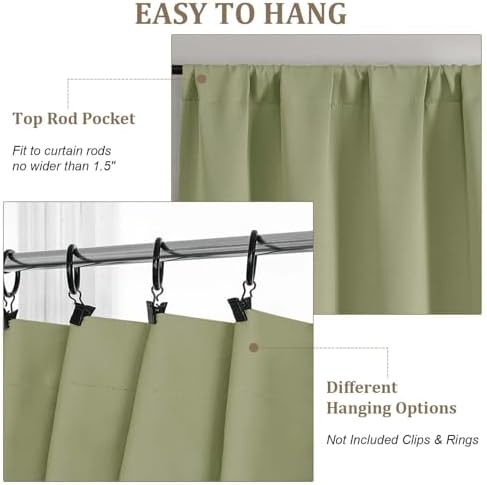 Lecloud Sage Green Room Darkening Curtains 108 Inches Long 2 Panels