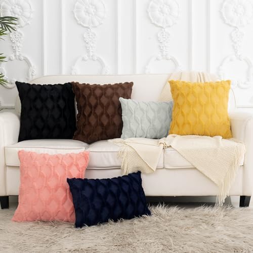 Faux Fur Plush Soft Navy Blue Throw Pillow Covers 18x18 Pack of 2