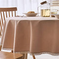 Dimatic Linen Textured Round Tablecloth with Lace Trim - Waterproof