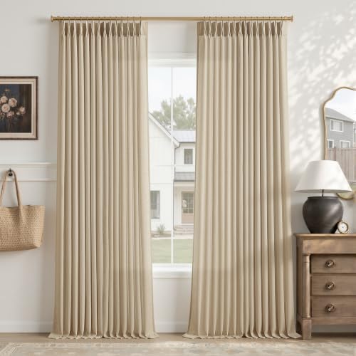 Pinch Pleated Linen Curtains for Living Room Extra Long 120 Inches