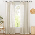 RYB HOME Semi Sheer Curtains for Bedroom Linen Textured Fabric Privacy