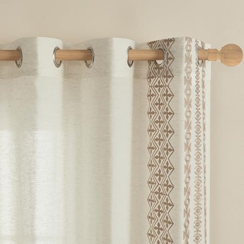 Boho Curtains 63 Inch Length 2 Panels set Linen Sheer Curtains for