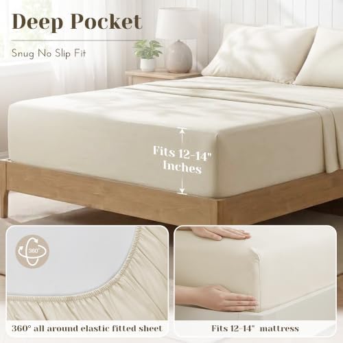 Comfort Spaces 100% Cotton Percale Sheets Twin Sheet Set 3 Pcs, Cream