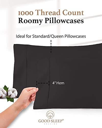 1000 TC Standard Pillowcases Set of 4 100% Egyptian Cotton Pillow