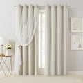 Bujasso Beige 80% Blackout Curtains with Sheer Overlay Mix and Match