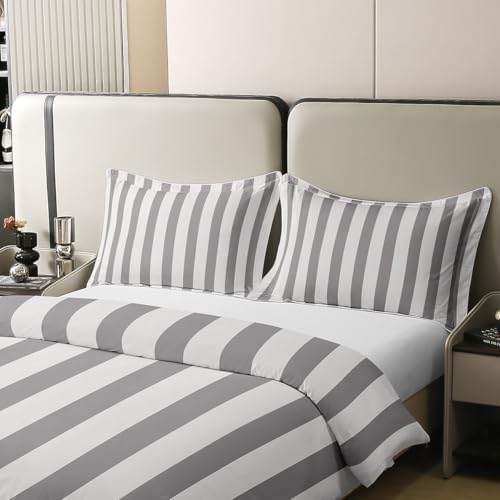 Erosebridal Gray Striped 100% Cotton King Comforter Cover Simple