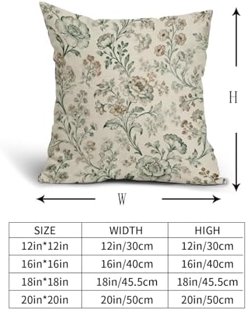 Sage Green Brown Vintage Floral Pillow Covers 22x22 Inch Set of 2