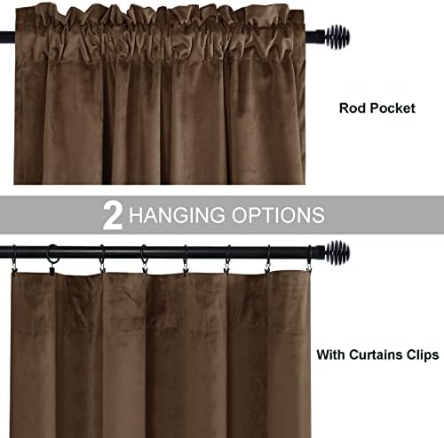 JIUZHEN Brown Velvet Curtains 72 inches Home Deco Privacy Protect
