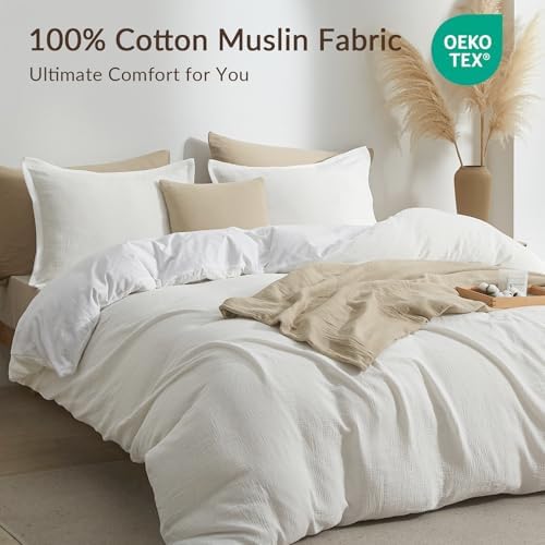 Bailix Muslin Duvet Cover Queen, 100% Cotton, White