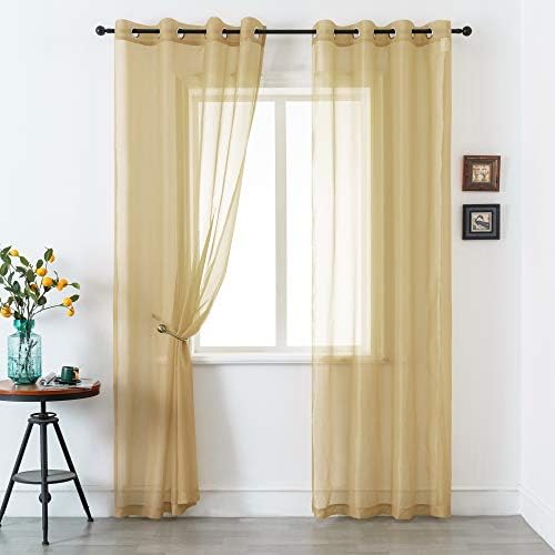 DUALIFE Tan Beige Sheer Curtains with Grommet,Look Semi Natural Taupe