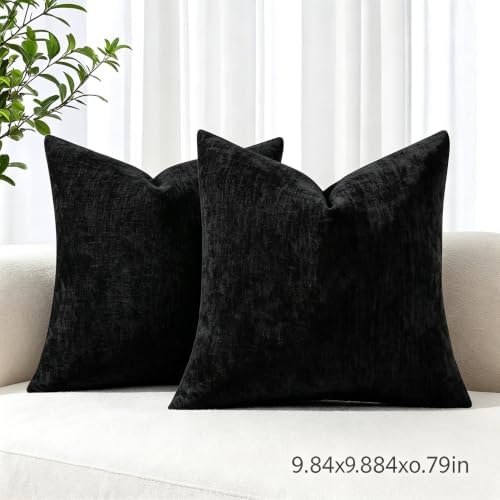 Soft Chenille Black Throw Pillow Covers 18X18 Set of 2|Decorative