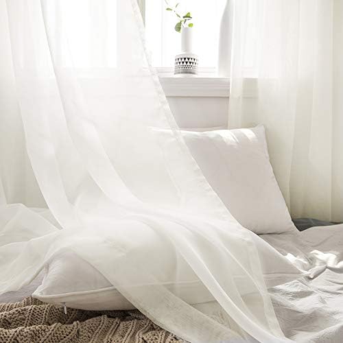 MIULEE 2 Panels Solid Color Ivory Sheer Curtains Elegant Grommet Top