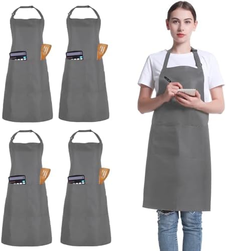 4 Pack Chef Apron, Adjustable Apron with 2 Pockets, Unisex