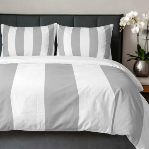Duvet Cover King Size, Gray Striped 3-Piece Bedding Quilt/Comforter