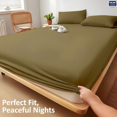 Cottingon Twin Size Fitted Sheet - 100% Cotton Bed Sheet, Soft &