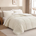 Fluffy Sherpa King Comforter Set, Thick Bedding Set 3 Pieces, Cream