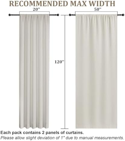 Lecloud Natural Room Darkening Curtains 120 Inches Long 2 Panels