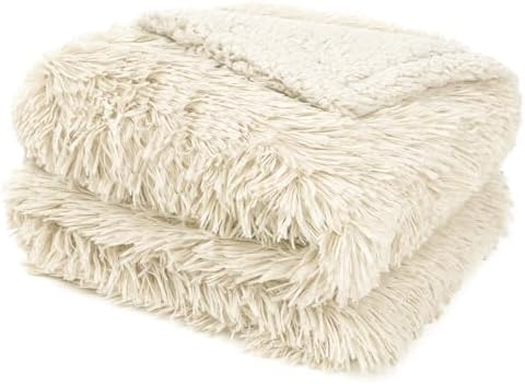 PAVILIA Cream Beige Fluffy Fuzzy Faux Fur King Size Blanket for Bed