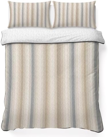 Brown Gray Striped Queen Size Down Alternative Comforter, Lightweight