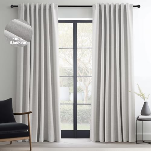 Topfinel Grey Beige Linen Blackout Curtains 84 Inch Long for Bedroom