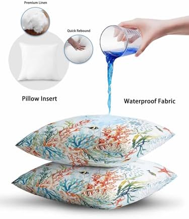 12x20 Outdoor Pillows Set of 2, Coastal Blue Waterproof Throw Pillow