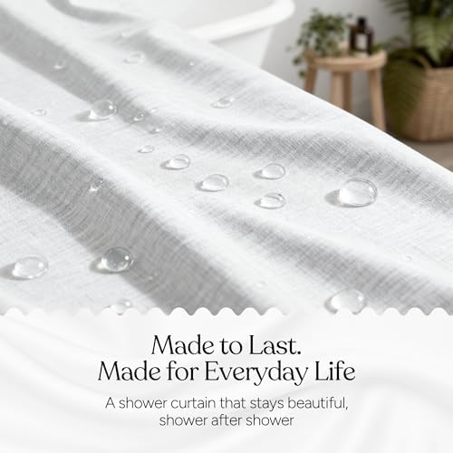 Grey Linen Look Shower Curtain | 230 GSM Heavyweight Textured Fabric