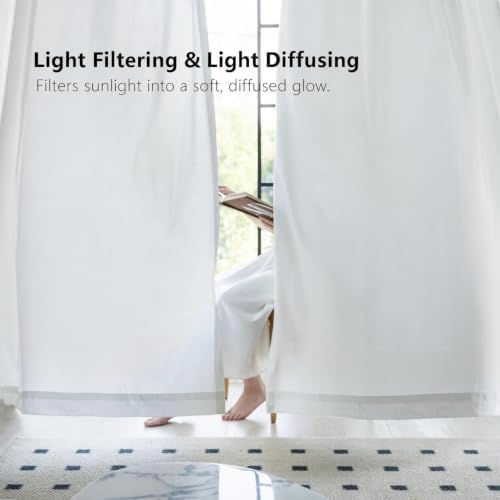 Non-See-Through White Privacy Sheer Curtains 108 Inch Long 2 Panels