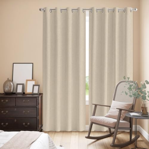 Tan Solid Color Window Curtains Panels with Silver Grommet, Modern