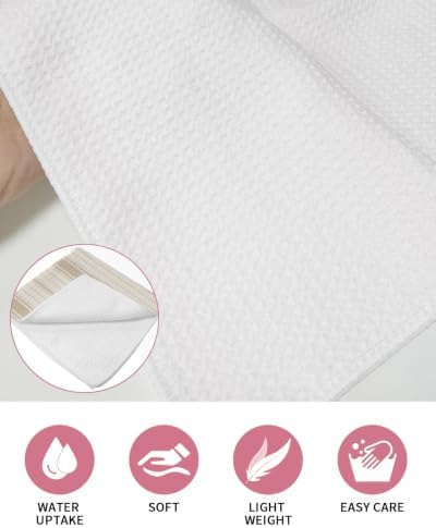 Beige Striped Hand Towels Set, Waffle Weave Kitchen Towels 3 Pieces