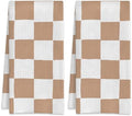 Beige and White Plaid Checkered Hand Towels Set of 2,Waffle Weave Soft