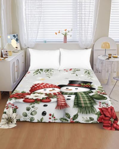 Cal King Size Flat Sheet Only, Christmas Poinsettia Leaf Berry Bed Top