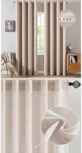 MIULEE Natural Beige 100% Blackout Curtains 84 Inches Long for Bedroom