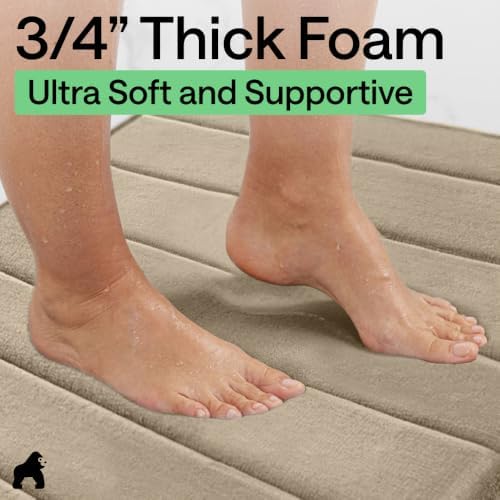 GORILLA GRIP Absorbent Memory Foam Bath and Shower Mat, 30x20 Taupe