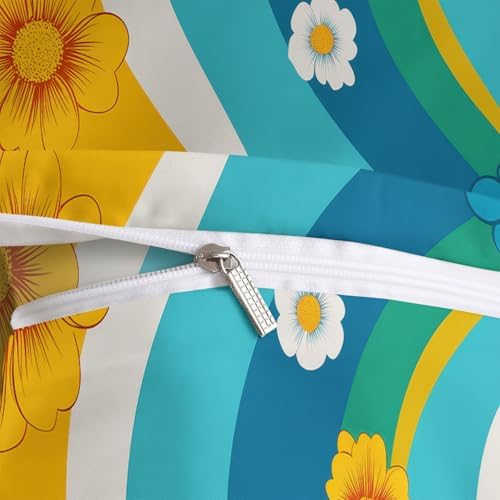 California King Duvet Cover Set Dreamy Floral Wavy Line Pattern Soft