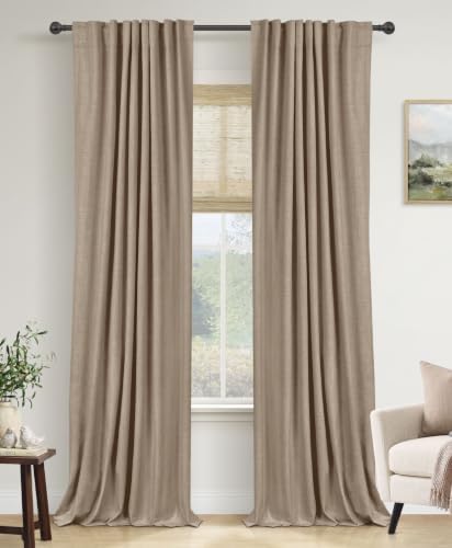 Faux Linen Total Blackout Curtains for Bedroom 72 Inch Long Copper