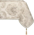 Loom and Mill Jacquard Rectangle Tablecloth 52 x 70 Inches, Light