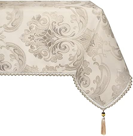 Loom and Mill Jacquard Rectangle Tablecloth 52 x 70 Inches, Light